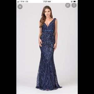 Elegant Navy Sequin Lace Maxi